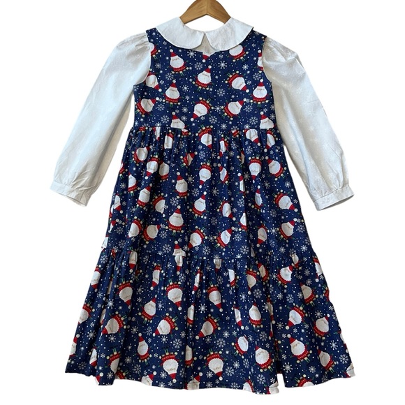 handmade Other - HANDMADE Christmas Dress 2 Matching Pieces Blouse + Jumper Santa Claus Blue +